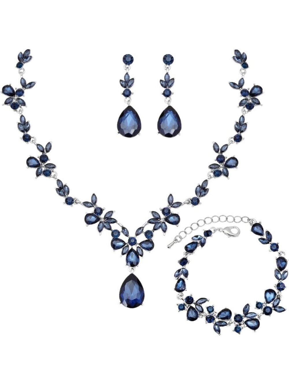 Elegant Bridal Floral Jewelry Set - Dangle Earrings, Necklace & Bracelet
